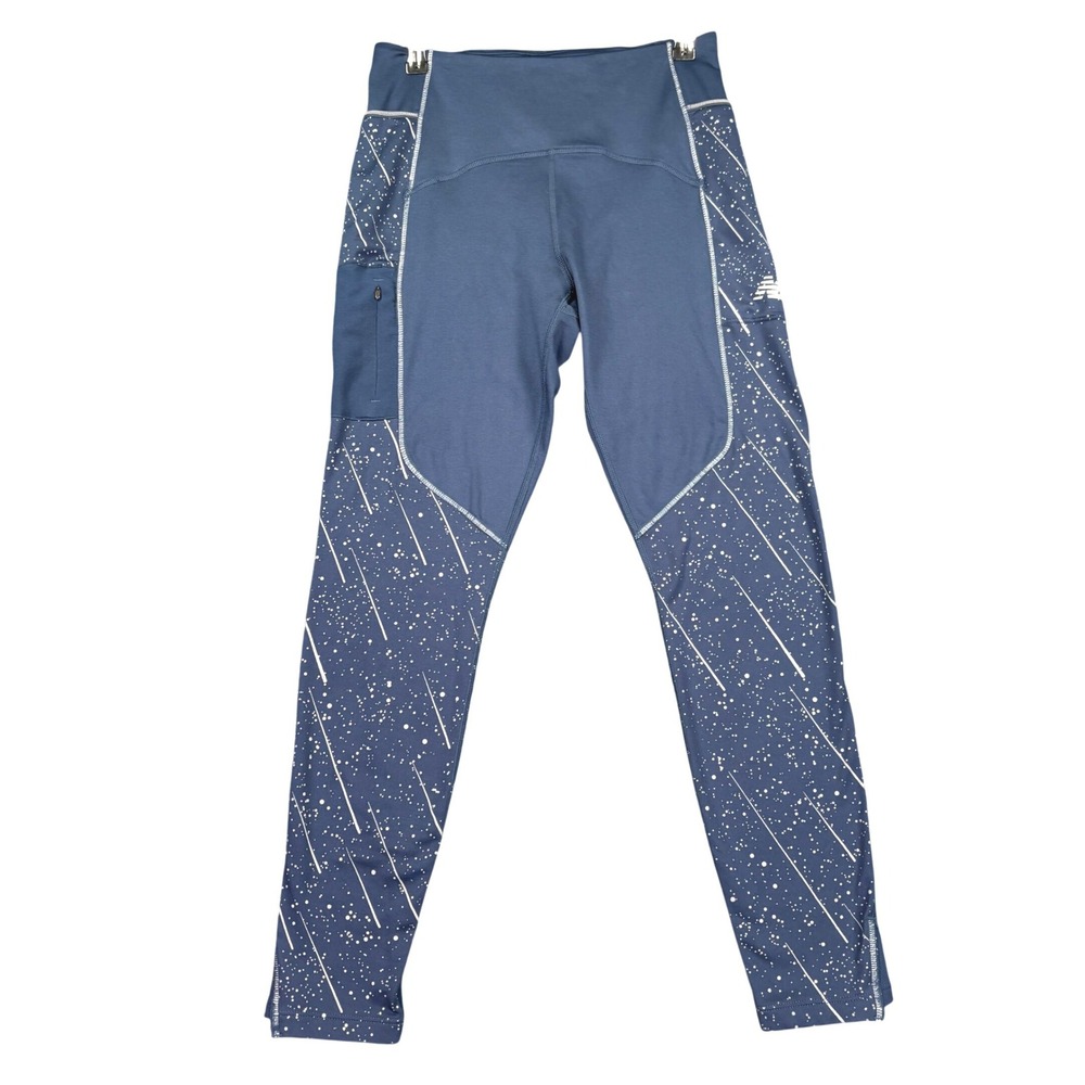 New Balance Running Leggings Navy Blue‎ Splatter Print High Rise Womens Small